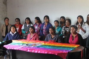 Patricia Gualinga (bottom left) with a group of women who walked across Ecuador to protest about the XI Oil Round